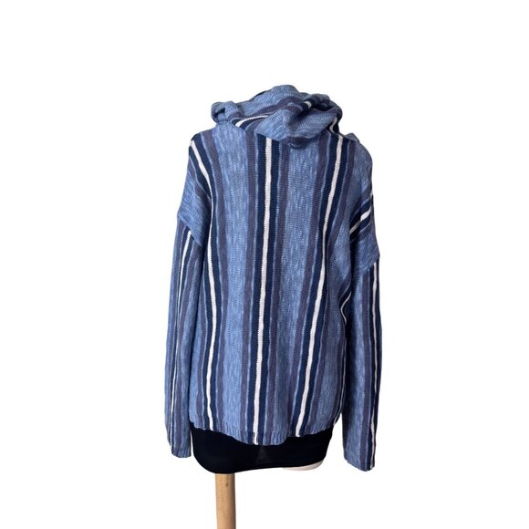 Lucky Brand Blue Striped Baja Hoodie M/M Cotton Blend Pullover With Front Pocket - Picture 3 of 11